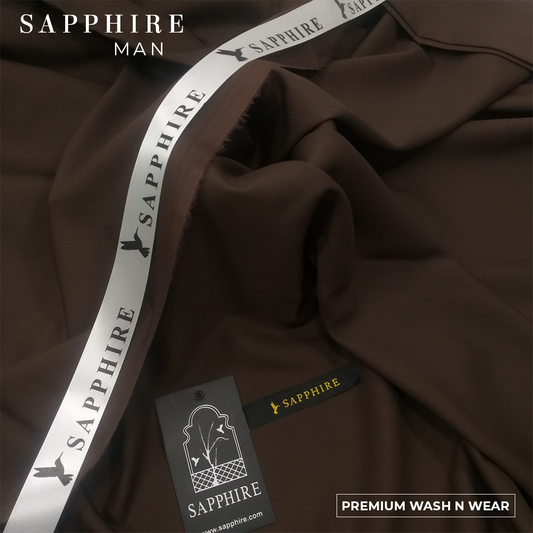 Sapphire Mens premium Wash & Wear unstitched fabric for men|Dark brown