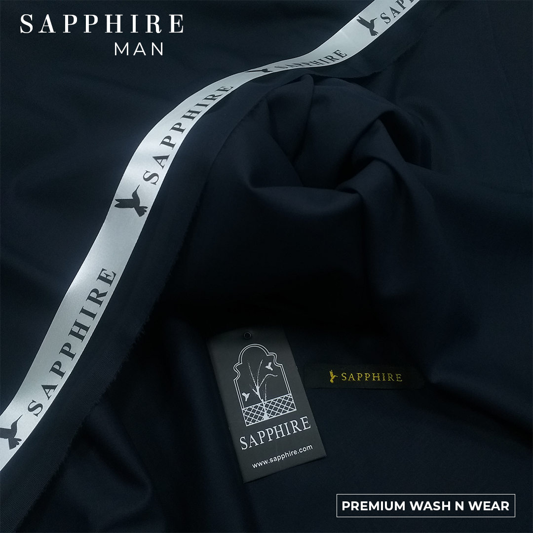 Sapphire Mens premium Wash & Wear unstitched fabric for men|Navy black