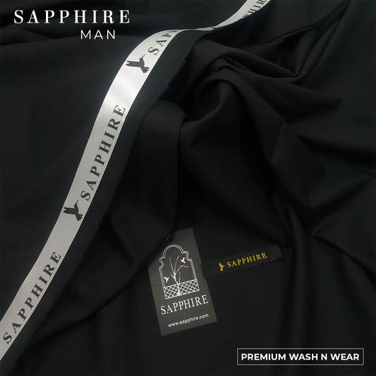 Sapphire Mens premium Wash & Wear unstitched fabric for men|Jet black