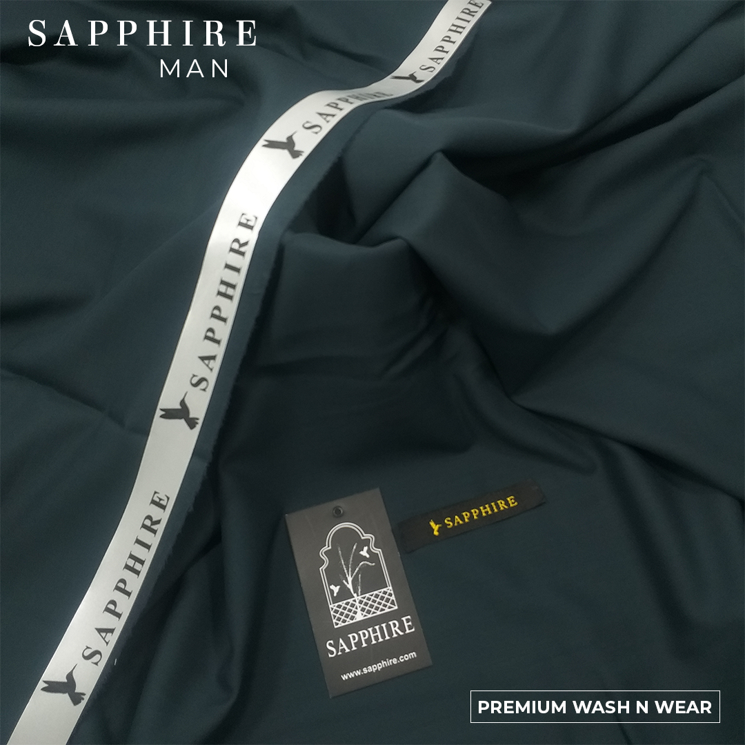 Sapphire Mens premium Wash & Wear unstitched fabric for men|Green