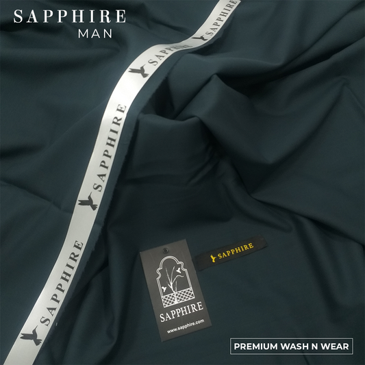 Sapphire Mens premium Wash & Wear unstitched fabric for men|Green