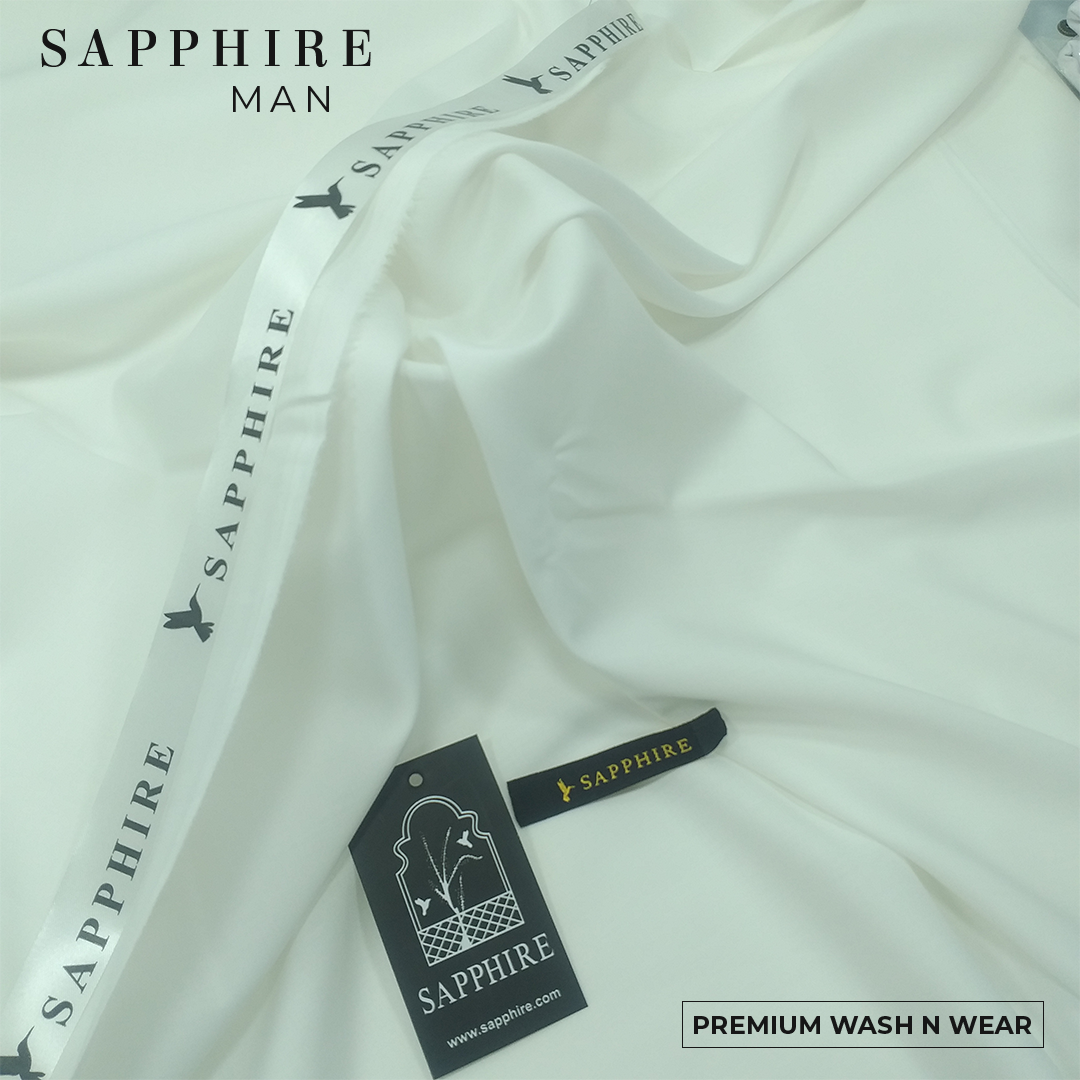 Sapphire Mens premium Wash & Wear unstitched fabric for men|Off white